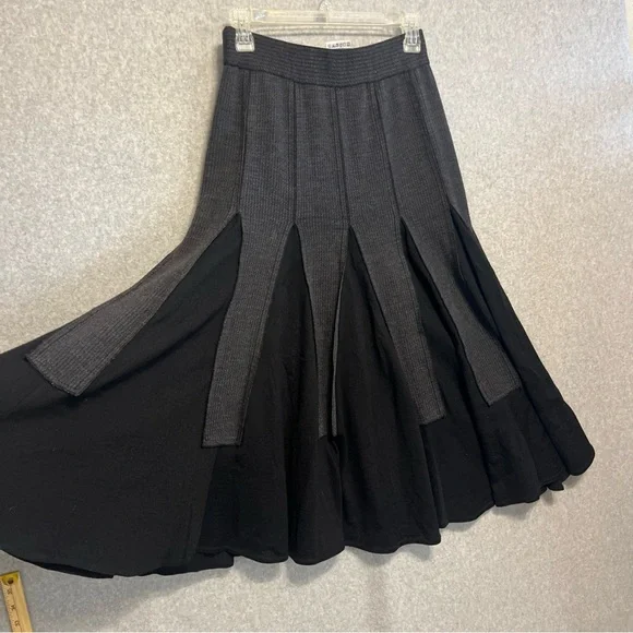 Fusun Merino Wool Skirt Women’s Size S Art to Wear A-line Black Gray Midi Ankle - Picture 3 of 12